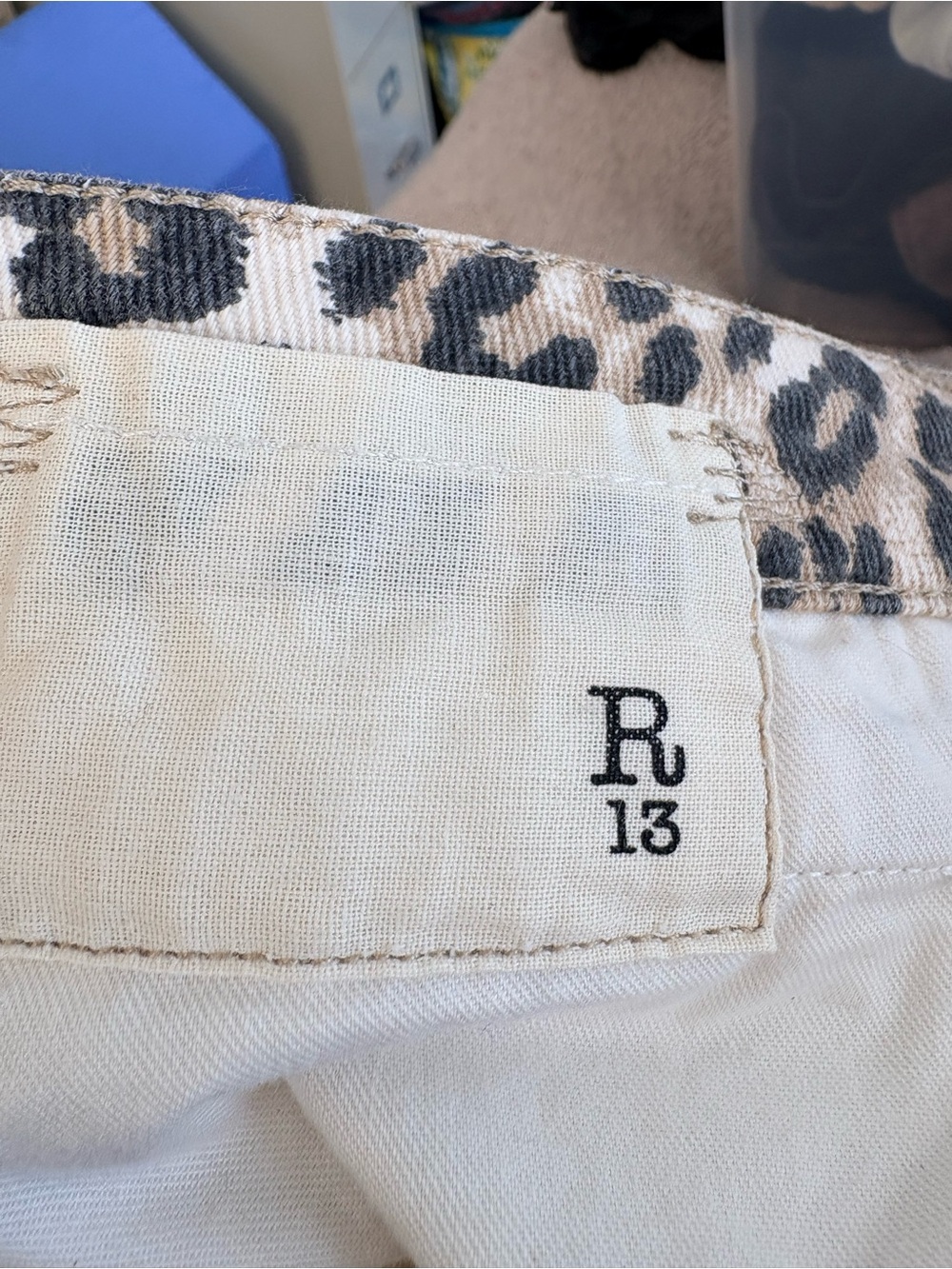 R13 NWT, Boy Straight, Ecru Leopard Stretch Cropped Jeans, Size 31 - Picture 11 of 12